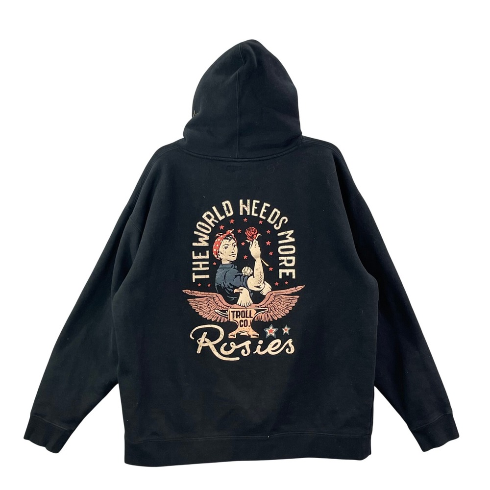 Troll Co Rosie The Riveter Hoodie Men XL Black Graphic Pullover Skate Sweatshirt
